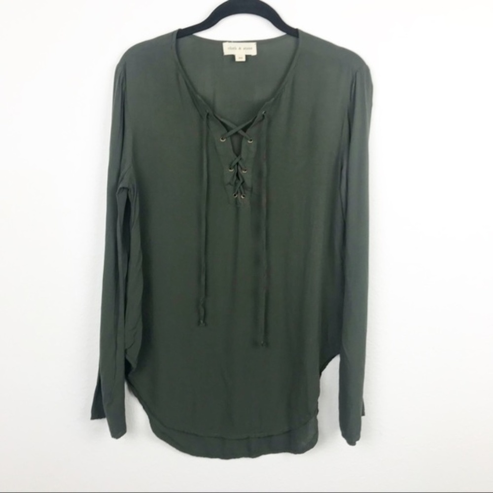Cloth & Stone | Green Lace-Up Tunic Top